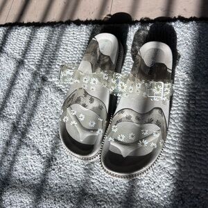 Floral Transparent Platform Slide Sandals